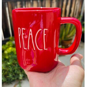 Rae Dunn Ceramic Coffee Tea Red Mug White Letters "PEACE", Numbered #213, 16 oz